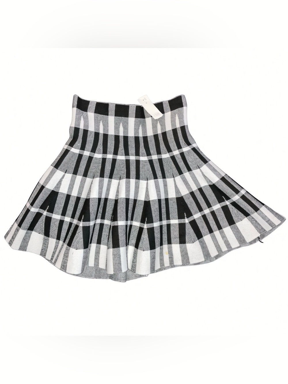 High-Waist Black & White Plaid Flared Skirt